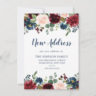 Burgundy Navy Blue  Blommigt Watercolor Flytta Meddelande