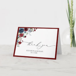 Burgundy Navy Blue Blommigt Watercolor Photo Bröll Kort