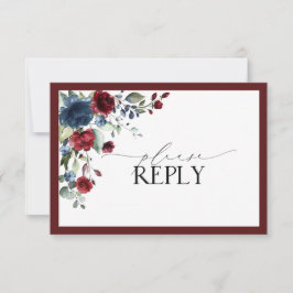 Burgundy Navy Blue Blommigt Watercolor Script OSA Kort