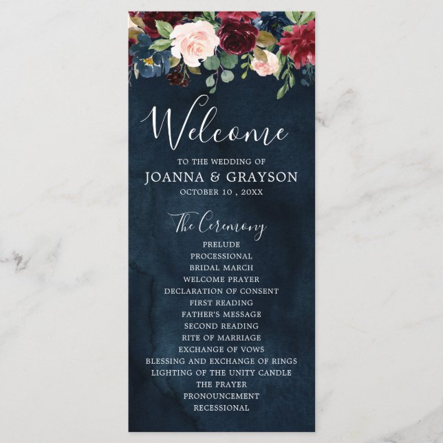 Burgundy  Navy Blue Botanical Blommigt Boho Program (Framsida)