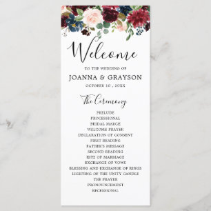 Burgundy Navy Blue Botanical Blommigt Boho Program