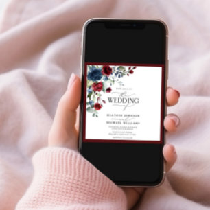 Burgundy Navy Blue Elegant Blommigt Watercolor Pho Inbjudningar