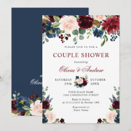Burgundy Navy Blue  Flowers COUPLE SHOWER Inbjudningar