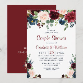 Burgundy Navy Blue  Flowers COUPLE SHOWER Inbjudningar