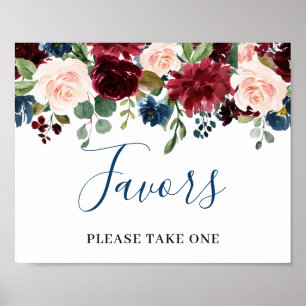 Burgundy Navy Blue Flowers gynnar Bröllop Poster