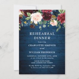 Burgundy Navy Blue  Flowers REHEARSAL DINNER Inbjudningar