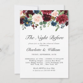 Burgundy Navy Blue Flowers REHEARSAL DINNER Inbjudningar