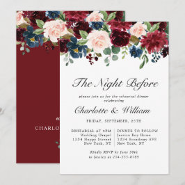 Burgundy Navy Blue  Flowers REHEARSAL DINNER Inbjudningar