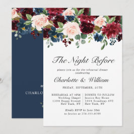 Burgundy Navy Blue  Flowers REHEARSAL DINNER Inbjudningar