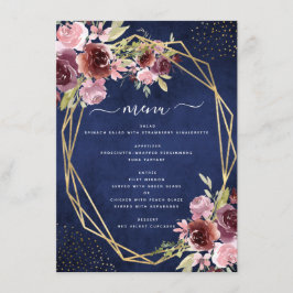 Burgundy Navy Blue Geometric Blommigt Bröllop Meny