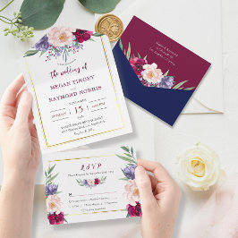 Burgundy & Navy Blue Peony Blommigt Bröllop