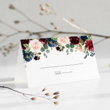 Burgundy Navy Blue & Rosa Blommigt Bröllop