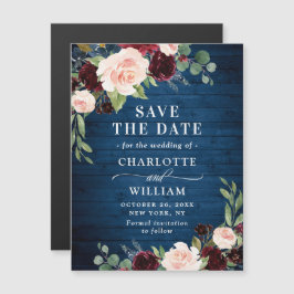 Burgundy Navy Blue Save Date Magnetic Card