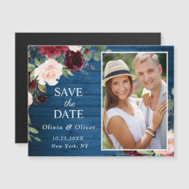 Burgundy Navy Blue Save Date Magnetic Card