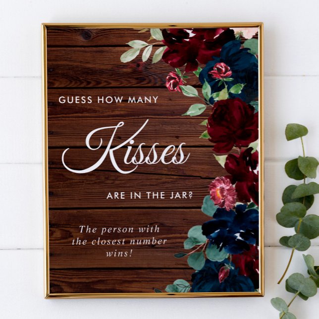 Burgundy & Navy Blue Wood Hur många kisses-skyltar Poster (Skapare uppladdad)