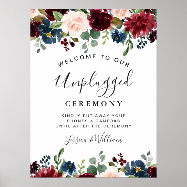 Burgundy Navy Blush Avstängd Bröllopsceremoni Poster (Framsidan)