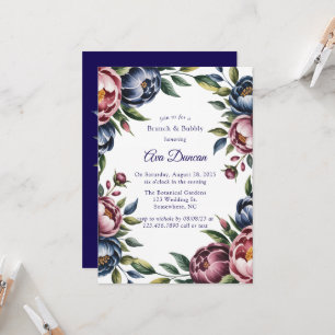 Burgundy Navy Blush Peony Brunch och Bubbly Inbjudningar