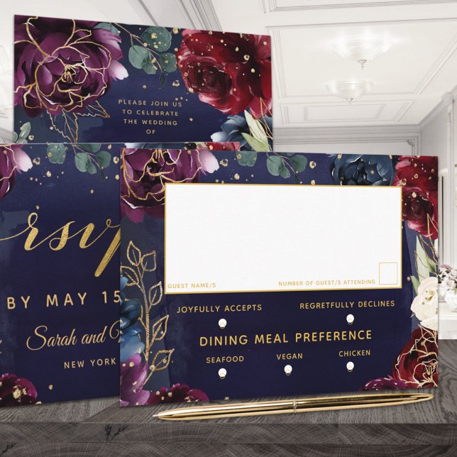 Burgundy Navy Bröllop 3 Meal Choal OSA Kort (Skapare uppladdad)