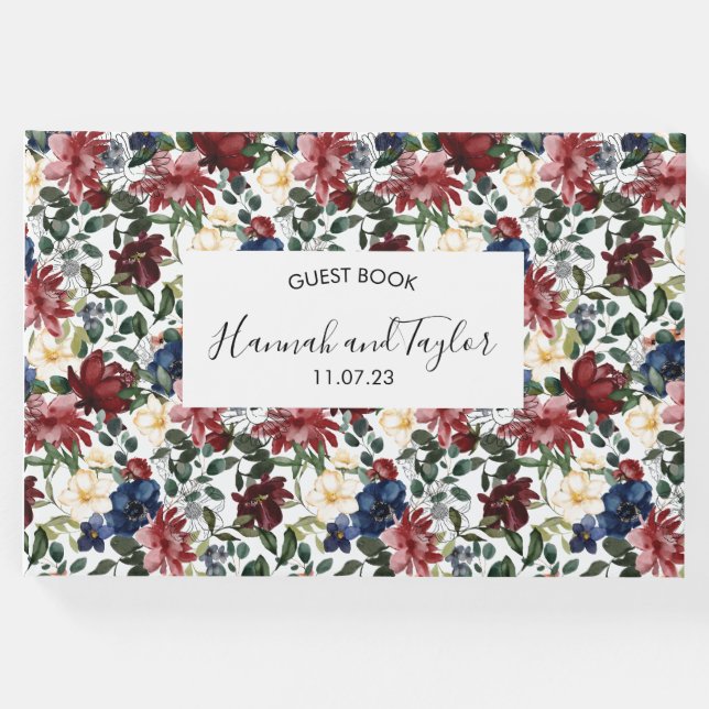 Burgundy Navy Bröllop Guest Bok (Framsida)