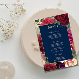 Burgundy Navy  Bröllop Menu l Röd ros