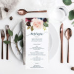 Burgundy Navy Bröllop Menu och Tack you Card Meny<br><div class="desc">Dubbla-sidan-meny och tack-kort! Använda på samma sätt som en meny genom att ta bort objekt från baksidan. Du kan också enkelt redigera menyn och tacka dig för att du placerar kortet! Den här designen har ett vackert skript-teckensnitt och en vacker buggbar blommigt. Se hela samlingen för mer matchande objekt!</div>