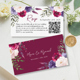 Burgundy Navy Bröllop-OSA QR-kod Tilläggskort