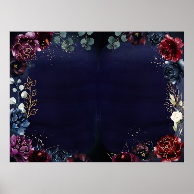 Burgundy Navy Bröllop Poster tomt 40 x 30 tum (Framsidan)