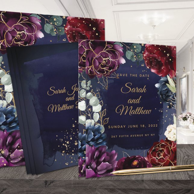 Burgundy Navy Bröllop spara datum Datumet (Skapare uppladdad)