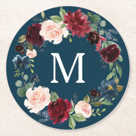 Burgundy Navy Bröllop Underlägg Papper Rund