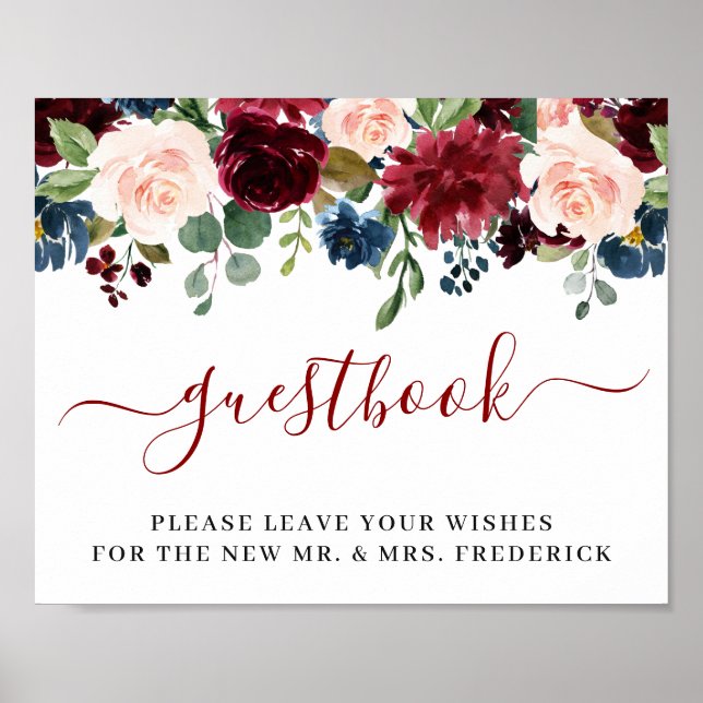 Burgundy Navy  Bröllop undertecknar vår gästbok Poster (Framsidan)