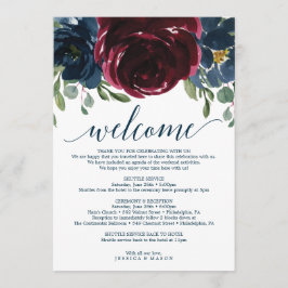 Burgundy Navy Bröllop Välkomstland Brev Program