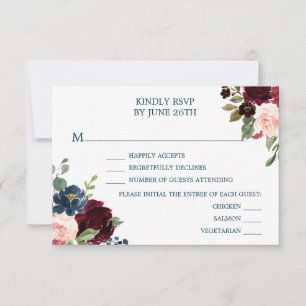 Burgundy Navy Bröllops OSA Cards Kort