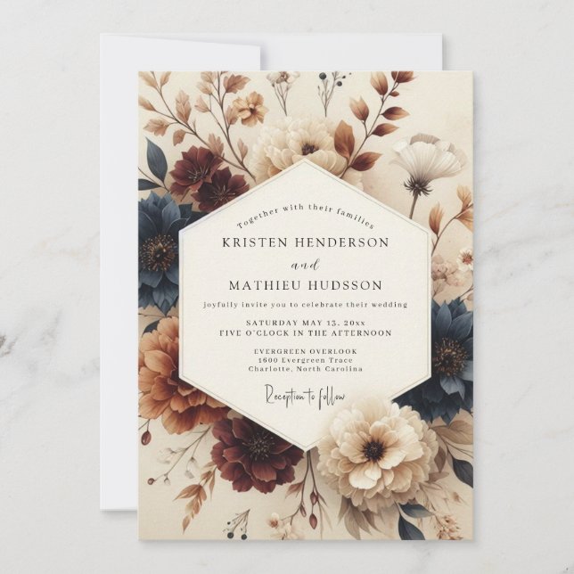 Burgundy Navy Chiaroscuro Wedding Inbjudningar (Framsida)