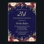 Burgundy Navy Elegant Blommigt 21:a födelsedagen P Inbjudningar<br><div class="desc">Mer söt blommigt på födelsedagsinbjudningar i Little Bayleigh Store!</div>