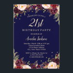 Burgundy Navy Elegant Blommigt 21:a födelsedagen P Inbjudningar<br><div class="desc">Mer söt blommigt på födelsedagsinbjudningar i Little Bayleigh Store!</div>