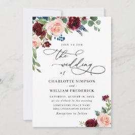 Burgundy Navy Eucalyptus Ro Greenery Bröllop Inbjudningar