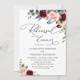 Burgundy Navy Eucalyptus Ro REHEARSAL DINNER Inbjudningar