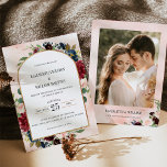 Burgundy Navy Floral Arch Frame Photo Wedding Inbjudningar<br><div class="desc">Modern and elegant design printed Burgundy Red Navy Blue Floral Gold Glitter Arch Frame Photo Wedding Invitation that can be customized with your text. Please click the "Customize it" button and use our design tool to modify this template. Check out the Graphic Art Design store for other products that match...</div>