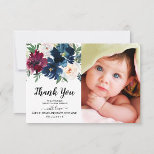 Burgundy Navy Flowers Baby Shower Tack Photo Kort