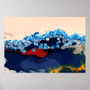 Burgundy Navy Fluid Marble Acrylic Art Abstrakt Poster