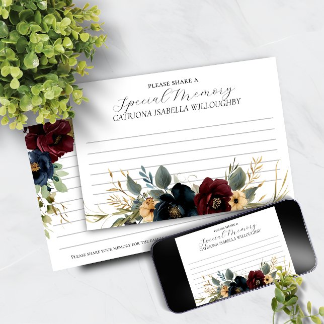 Burgundy Navy Funeral Memorial  ett minneskort Inbjudningar (Skapare uppladdad)