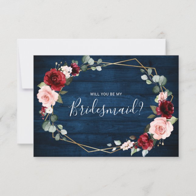 Burgundy Navy  Geometric bridesmaid frieri Inbjudningar (Framsida)