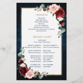 Burgundy Navy Geometric Bröllopsprogram