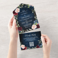 Burgundy Navy Geometric QR Code Bröllop