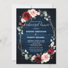 Burgundy Navy  Geometric Rehearsal Dinner Inbjudningar