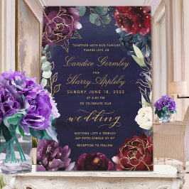 Burgundy Navy Guld Garden Wedding Wedding Inbjudningar