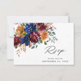 Burgundy & Navy Höstblomma med måltids RSVP-kort OSA Kort