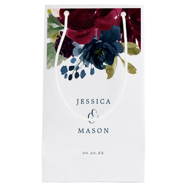 Burgundy Navy Hotel Bröllop Gift Bag (Framsidan)