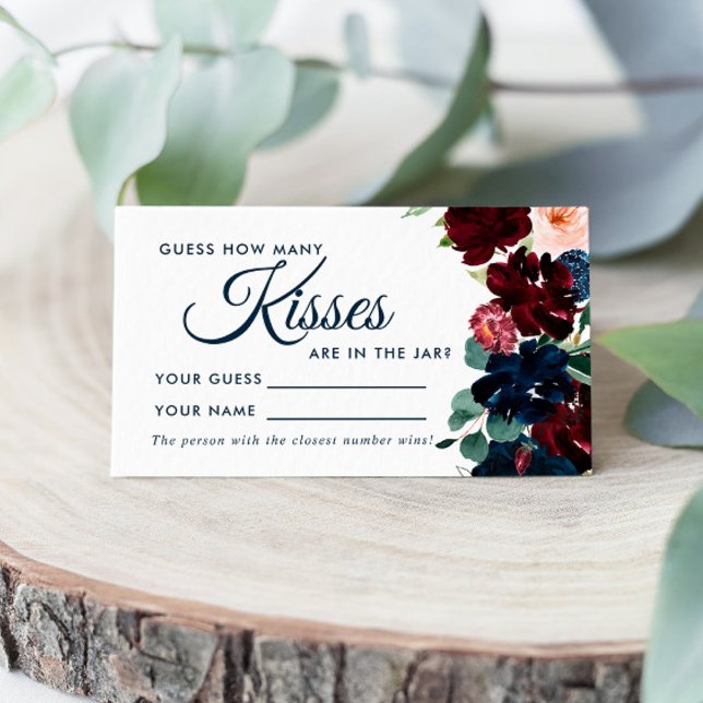 Burgundy & Navy Hur många kisses Shower-spelkort Placeringskort (Skapare uppladdad)