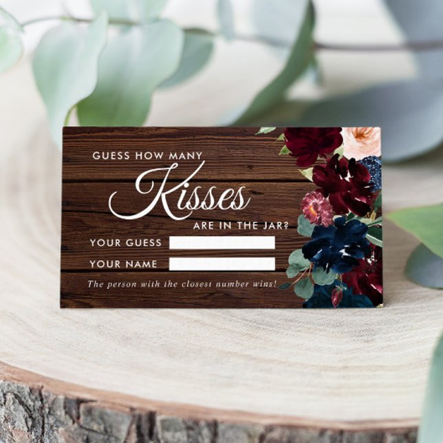 Burgundy & Navy Hur många kisses Shower-spelkort Placeringskort (Skapare uppladdad)